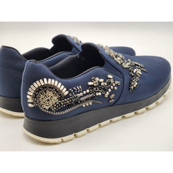 Prada Neoprene Crystal Slip On Blue Sneakers Size 41 - Picture 5 of 16